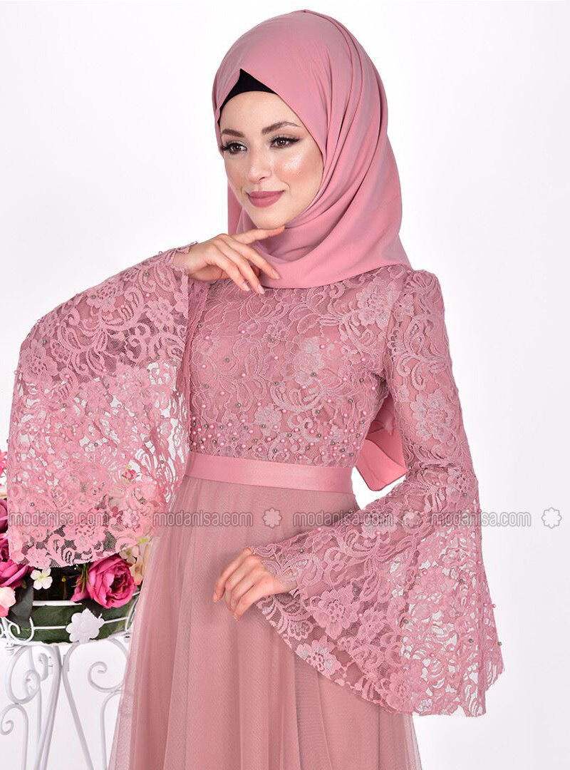 Dusty Rose - Fully Lined - Crew neck - Muslim Evening Dress