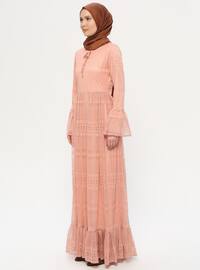 Somon - Yuvarlak yakalı - Astarlı kumaş - Elbise
