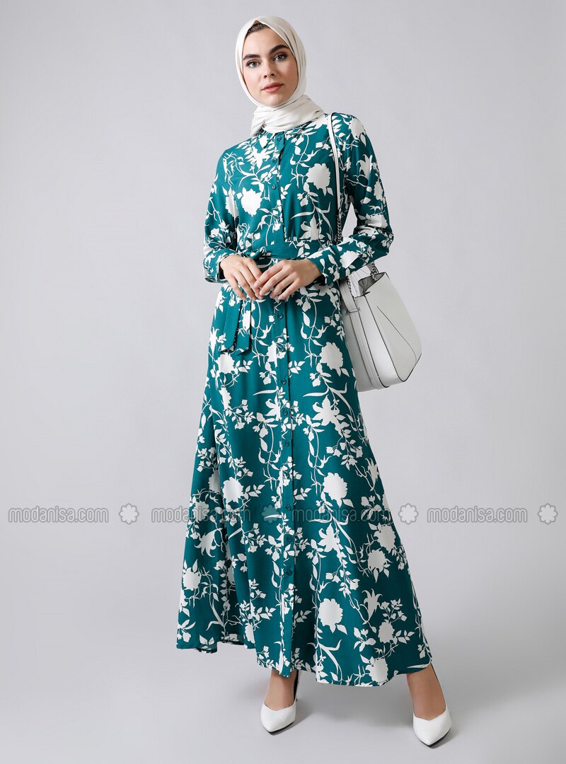 green floral formal dress