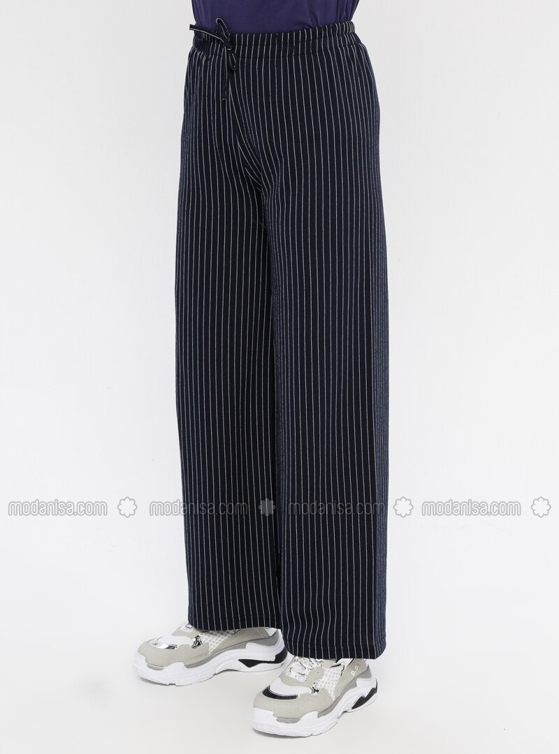 black pants with blue stripe