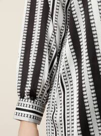 Black - Stripe - Multi - Point Collar - Plus Size Tunic