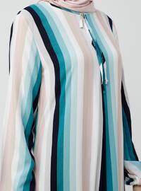 Turquoise - - Stripe - Crew neck - Unlined - Viscose - Dress