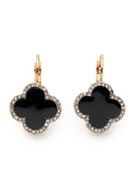 Enameled Stone Clover Earrings Black