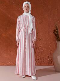 Pink - Stripe - Crew neck - Unlined - Viscose - Dress