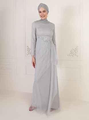 Gray - Unlined - Crew neck - Muslim Evening Dress - Mwedding
