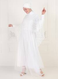 White - Ecru - Fully Lined - Polo neck - Muslim Evening Dress