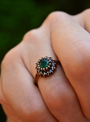 Stem Emerald Bronze Ring
