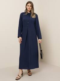 Lacivert - Astarsız kumaş - Fransız yakalı - Büyük Beden Elbise