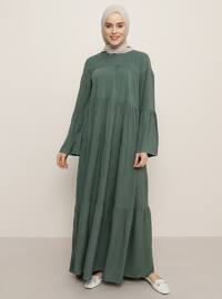 Yeşil - Yuvarlak yakalı - Astarsız kumaş - Viskon - Elbise
