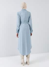 Blue - Point Collar - Unlined - Viscose - Dress