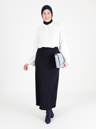 Navy Blue - Unlined - Plus Size Skirt - GELİNCE