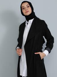 Black - Unlined - V neck Collar - Acrylic - - Coat