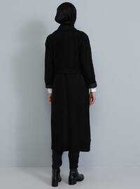 Black - Unlined - V neck Collar - Acrylic - - Coat