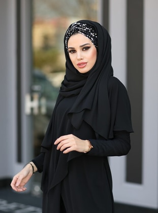 Luxury Sequin Knot Shawl Black Silver