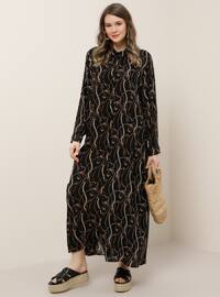 Siyah - Çok renkli - Astarsız kumaş - Fransız yaka - Viskon - Büyük Beden elbise