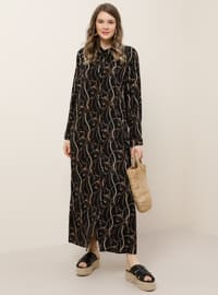 Siyah - Çok renkli - Astarsız kumaş - Fransız yaka - Viskon - Büyük Beden elbise