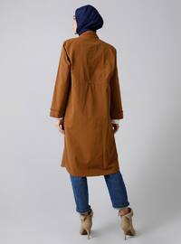 Tan - Unlined - Polo neck - - Trench Coat