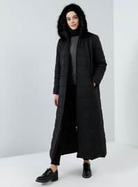 Black - Unlined - Polo neck - Coat