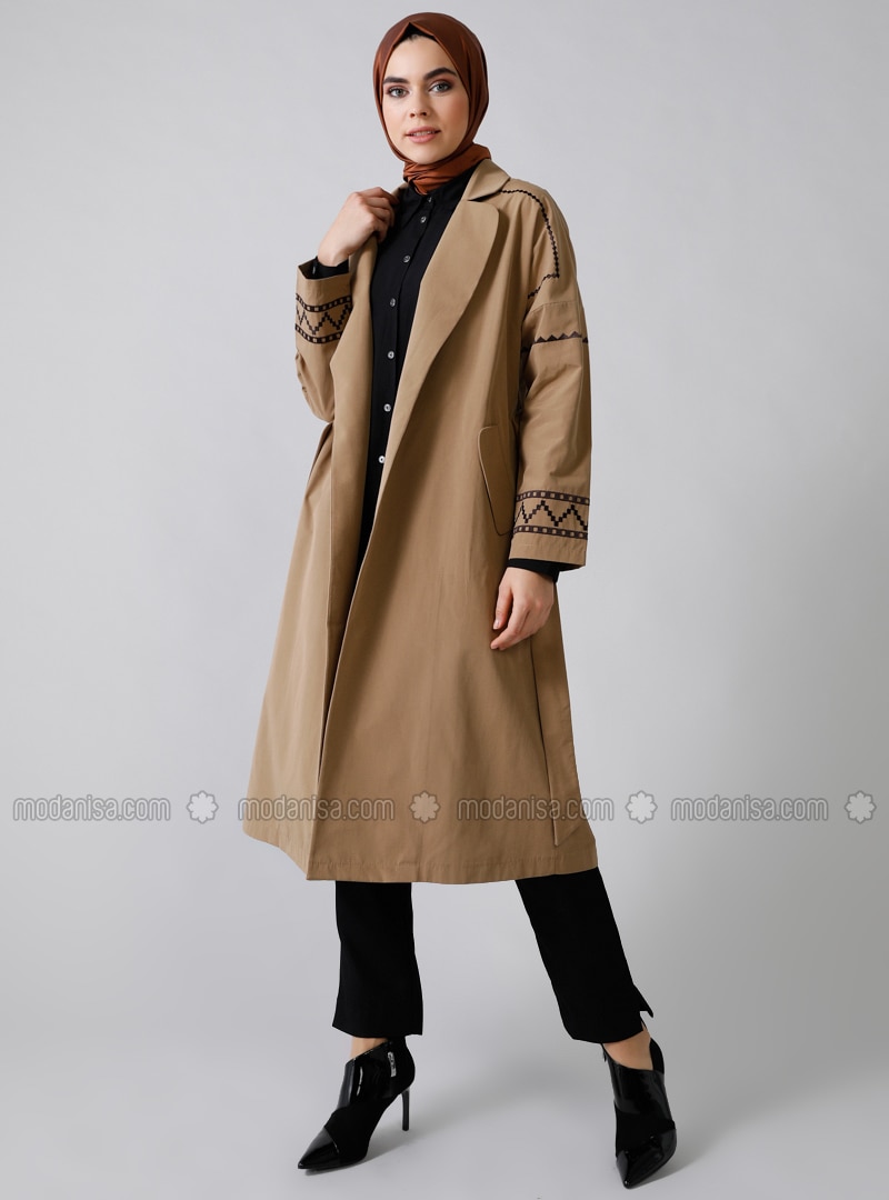 Camel - Unlined - Shawl Collar - - Trench Coat