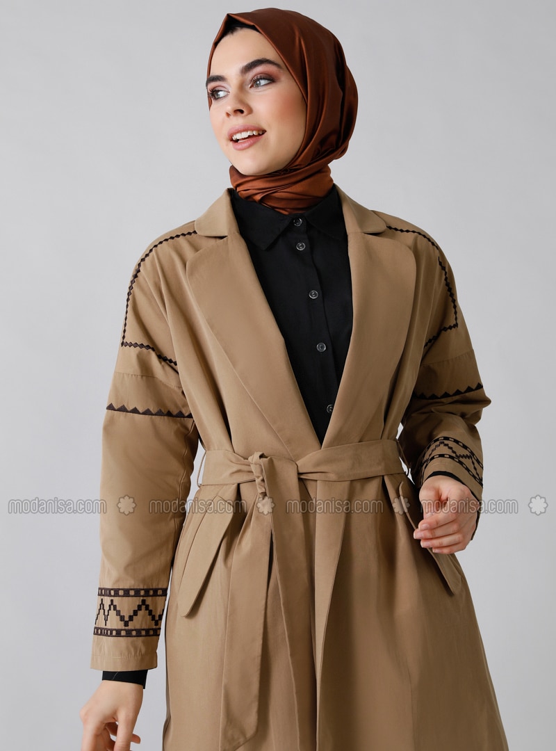 Camel - Unlined - Shawl Collar - - Trench Coat