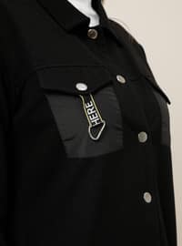 Black - Unlined - Point Collar - - Plus Size Coat