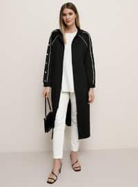 Ecru - Black - Unlined - Plus Size Coat