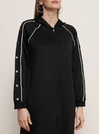 Ecru - Black - Unlined - Plus Size Coat