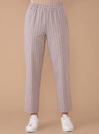 Gray - Pink - Stripe - - Pants