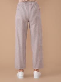 Gray - Pink - Stripe - - Pants