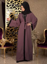 Plum - V neck Collar - Unlined - Plus Size Abaya