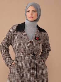 Brown - Houndstooth - Unlined - Shawl Collar - Acrylic - - Coat
