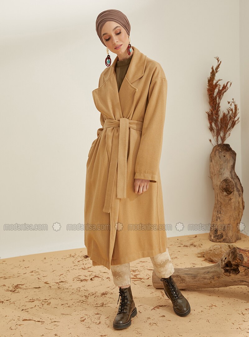 Camel - Mink - Unlined - Shawl Collar - Acrylic - Coat