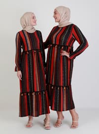 Ethnic Patterned Fringe Detailed Modest Dress Taba