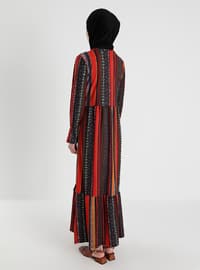 Ethnic Patterned Fringe Detailed Modest Dress Taba