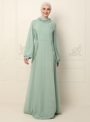 Green Almond - Fully Lined - Polo neck - Muslim Evening Dress - Mwedding