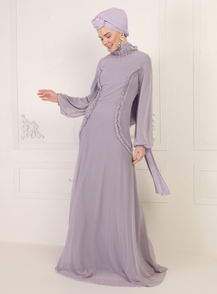 Lilac - Fully Lined - Polo neck - Muslim Evening Dress - Mwedding