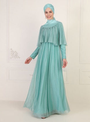Green Almond - Crew neck - Fully Lined - Muslim Evening Dress - Mwedding