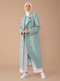 White - Green - Fully Lined - Shawl Collar - Point Collar - Wool Blend - Coat
