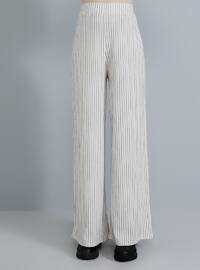 White - Ecru - Stripe - - Pants