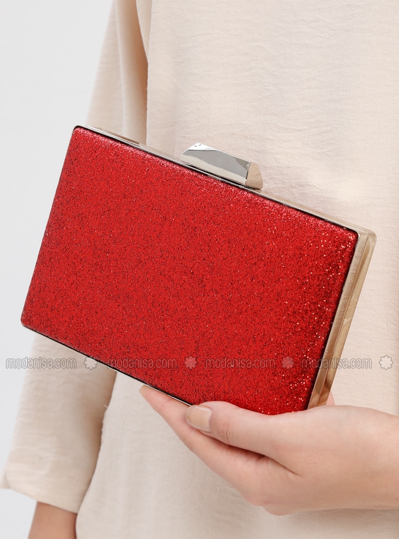 red clutch bag next