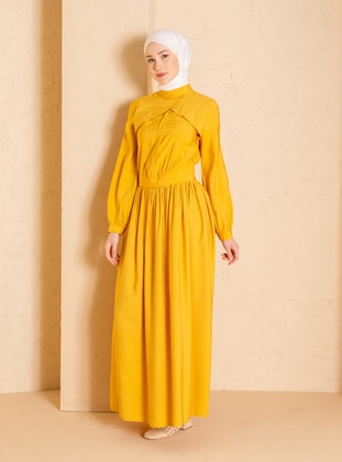 Mustard - Polo neck - Unlined - Nylon - Viscose - Dress - Mnatural