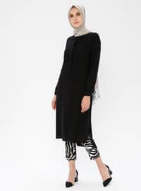 Detailed Tunic With Hidden Buttons Black