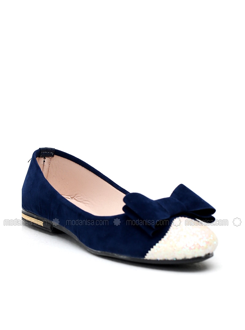 White - Navy Blue - Flat - Flat Shoes