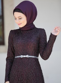 Plum - Unlined - Crew neck - Viscose - Muslim Evening Dress