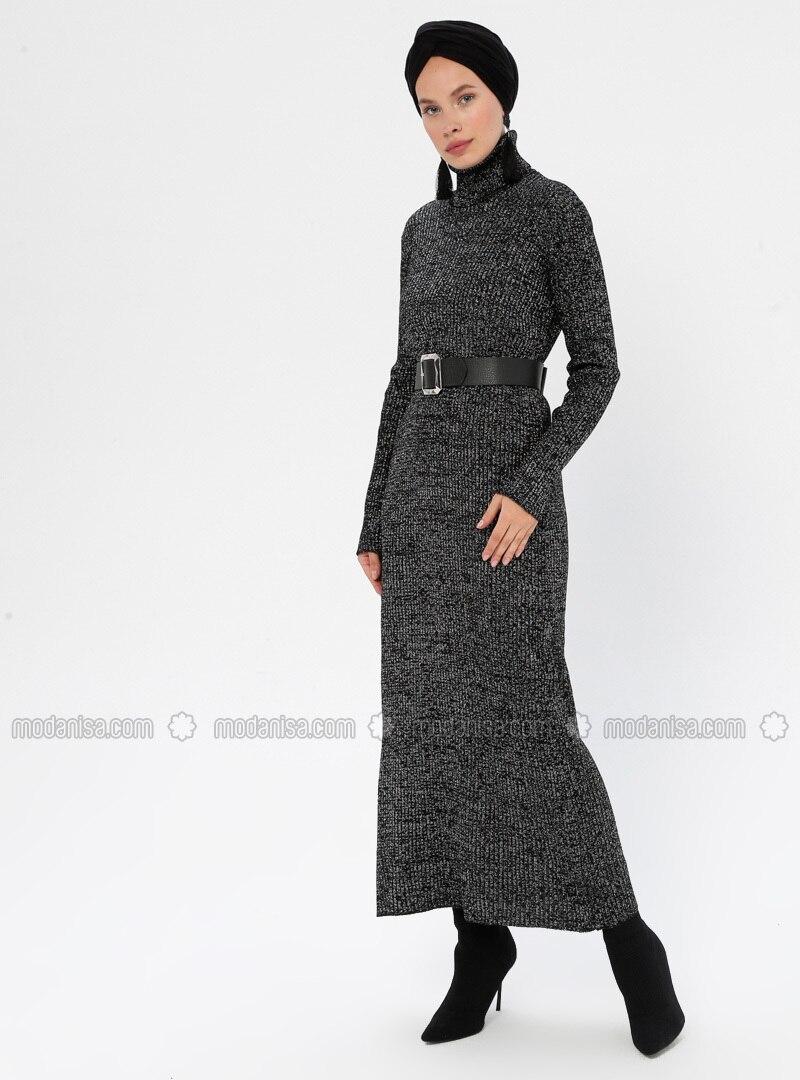black roll neck knitted dress