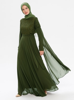 khaki green evening dress