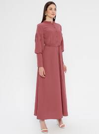 Old Rose - Çin yakalı - Astarsız kumaş - Elbise