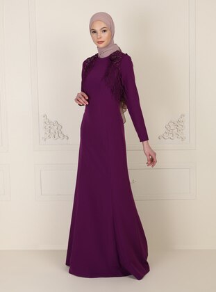 Purple - Fully Lined - Crew neck - Modest Evening Dress - Mileny