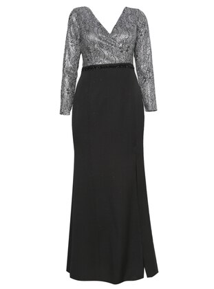 Black - Fully Lined - V neck Collar - Modest Evening Dress - Mileny