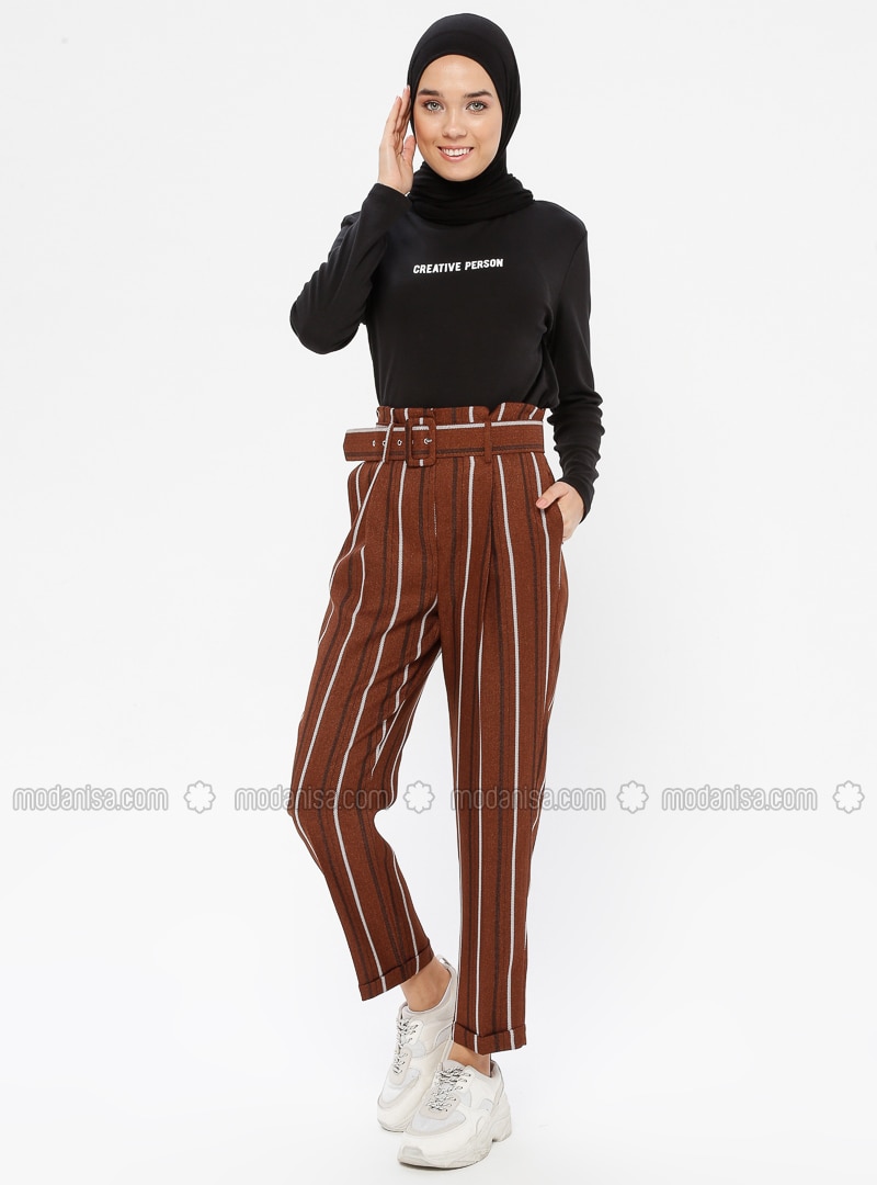 brown striped pants